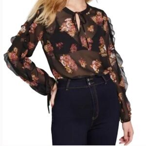 Modcloth Sheer Floral Ruffle Long sleeve Blouse
